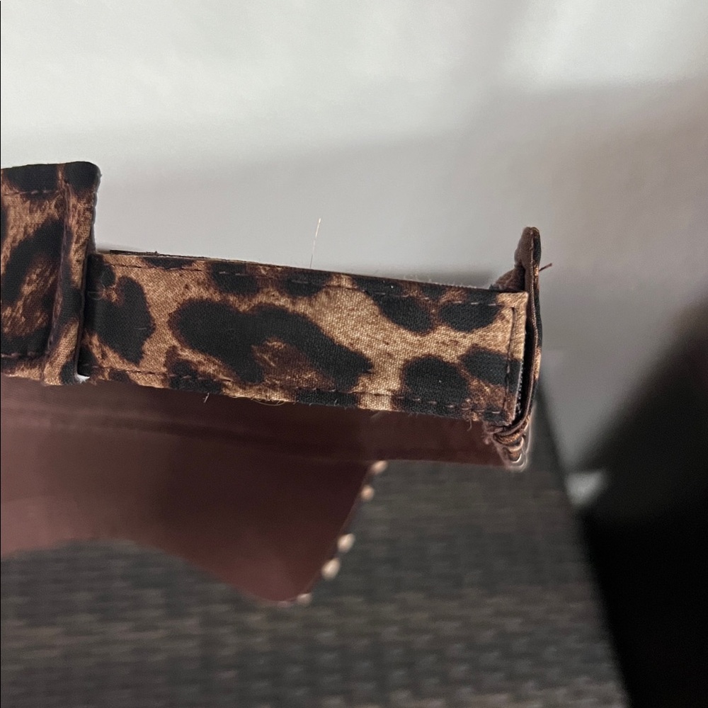 Leopard visor with authentic LV leather patch on front with rhinestones. - Picture 5 of 5